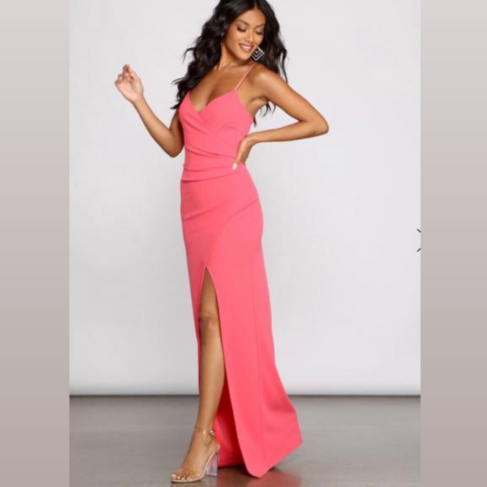 Sasha Formal High Slit Wrap Dress Coral Size Small